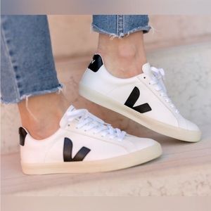 Veja White Leather Sneakers with Black V Accents